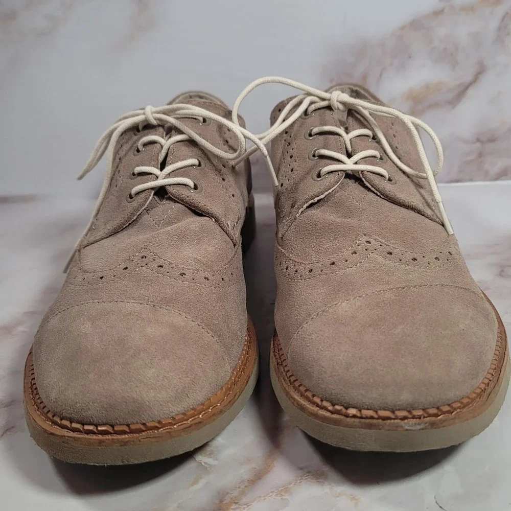 Toms Brogue Oxford Wingtips Desert Taupe Beige Suede Lace Up Dress Shoes Mens 13